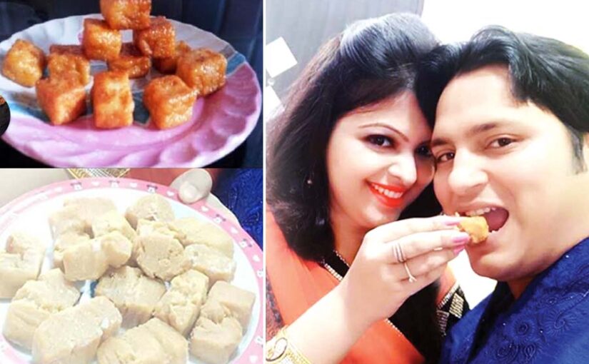 छेना और चीनी का स्वाद छेना गाजा